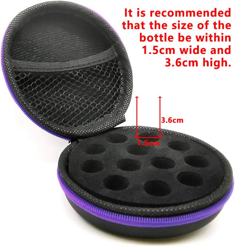 AFMNQZ Glass Bottle Bundle Essential Oils Case Hard Round Carrying Case Storage Bag for 1ML 2ML Roller Bottles Oil Vial Bottles (12 Holes Purple) - Image 2